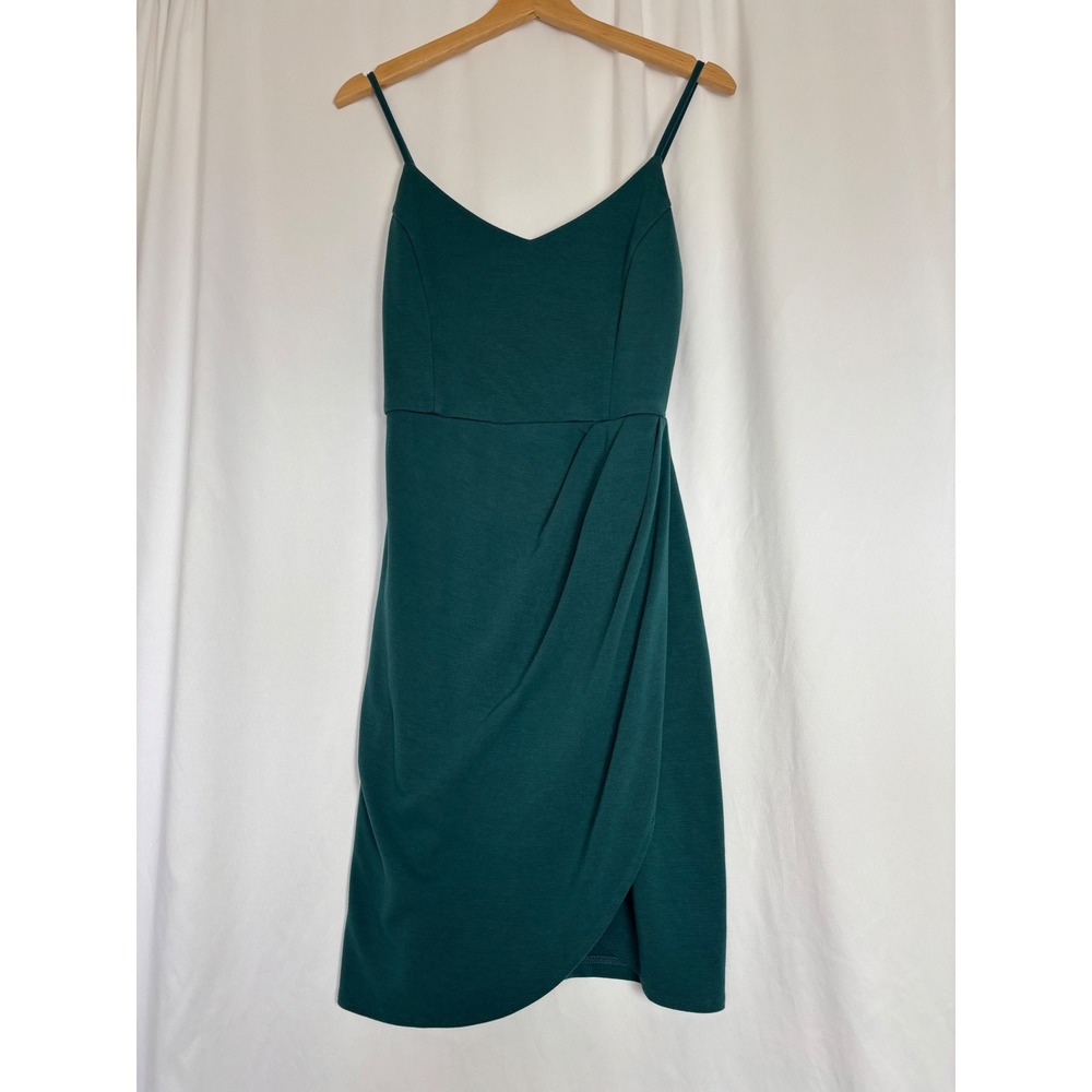 Zalalus Forest Green V-Neck Spaghetti Strap Faux Wrap Cocktail‎ Dress Sz M/L NEW